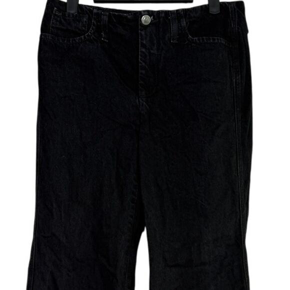 ZARA Mid Rise Wide Flare Leg Full Length Boot Cut Jean 100% Cotton 4 Black #4117 - Picture 3 of 15